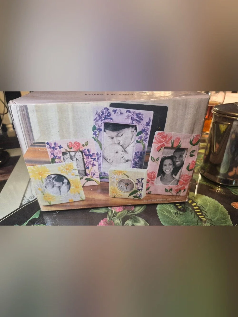 Floral Mixed Photo Frame Set in Pink, Purple, Yellow and Cream VINTAGE